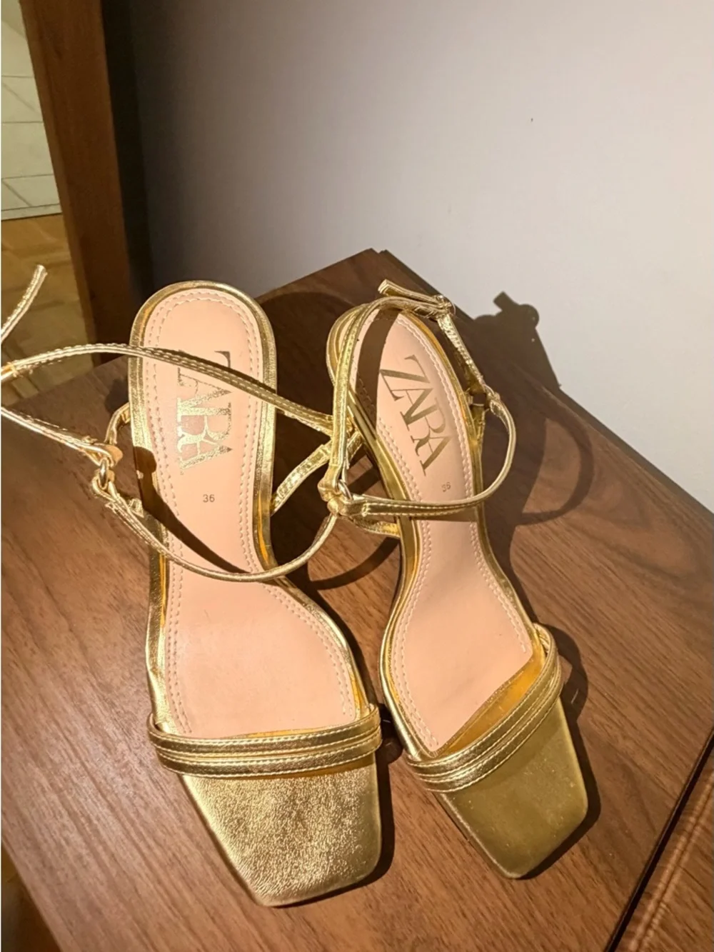 Zara Metallic Gold Strappy Stiletto Sandals - Picture 5 of 6